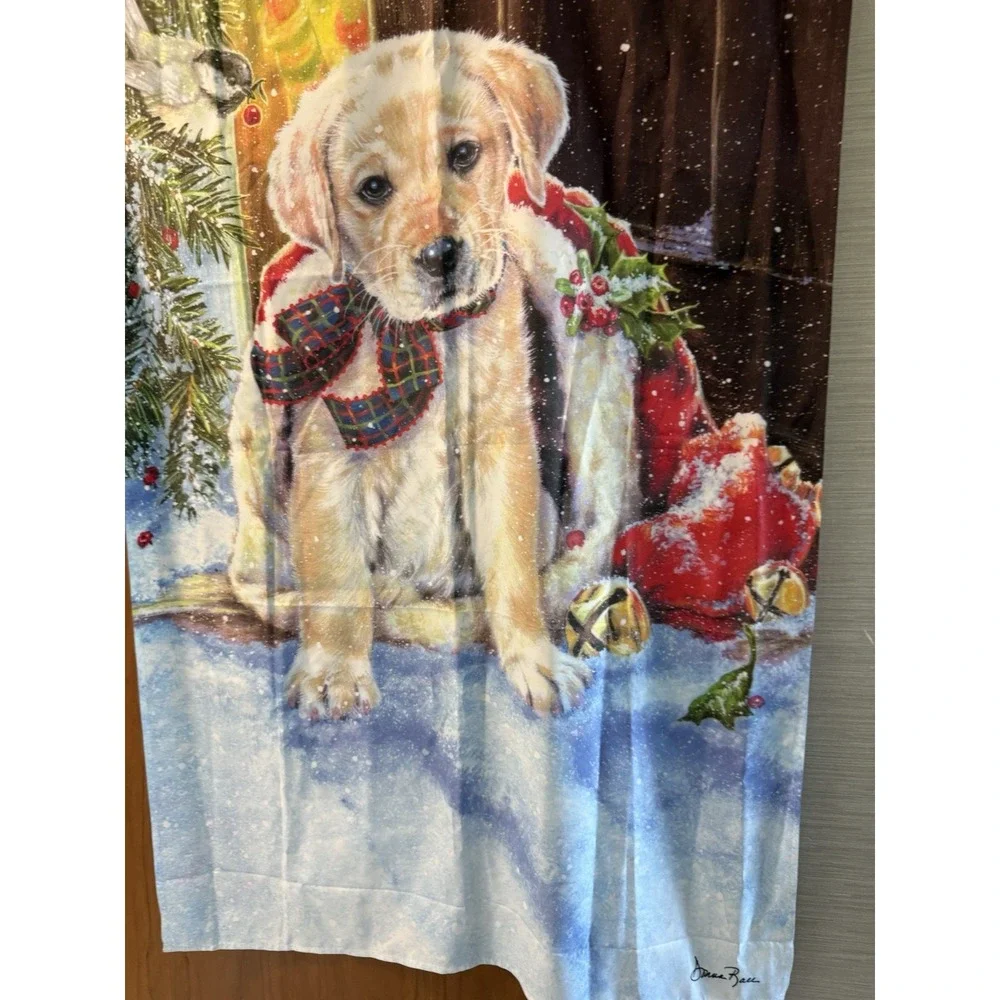 Winter golden retriever dog puppy Christmas Garden Flag Curtain Design Signed